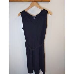 ExOfficio Black Sleeveless Wrap Tie Dress Travel Stretch V-Neck Medium